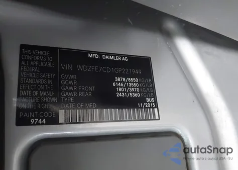 2016 Mercedes-Benz Sprinter 2500 Normal Roof z USA, uszkodzony, nr VIN WDZFE7CD1GP221949